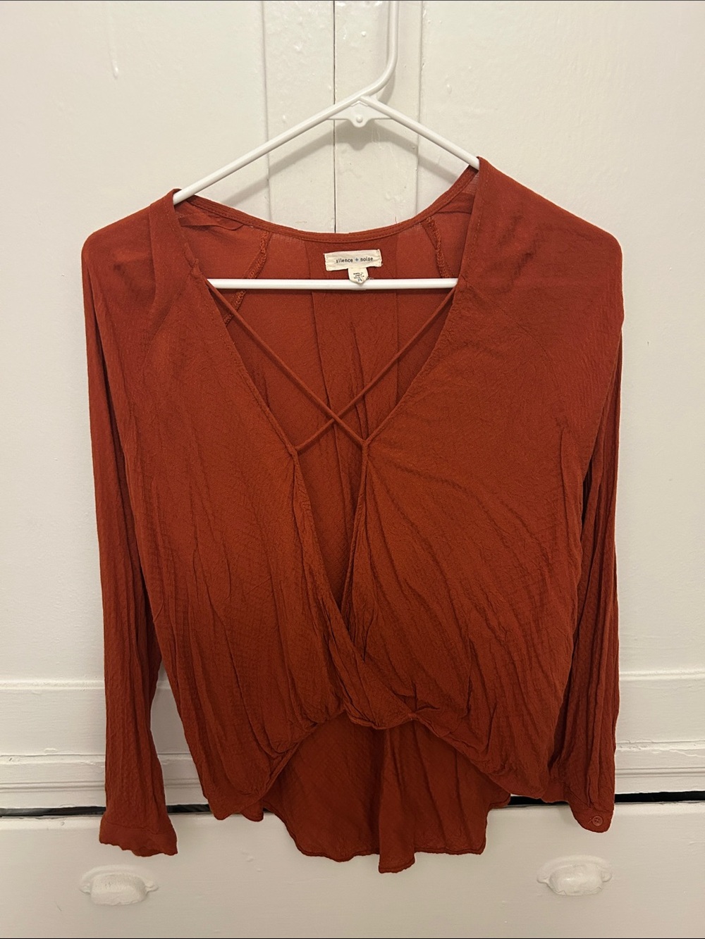 silence + noise Rust Crisscross Wrap-Front Long Sleeve Top